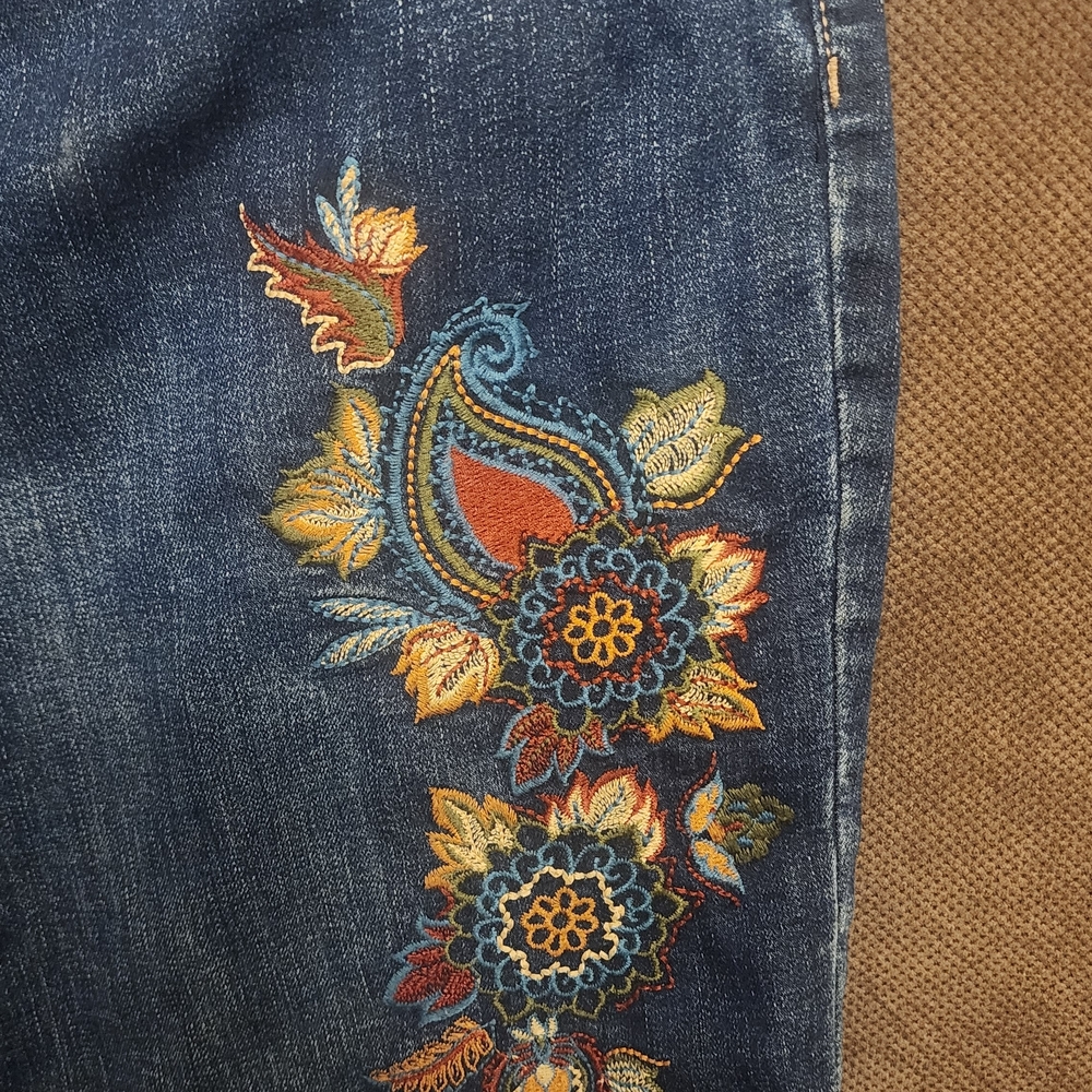 Chico's Blue Flare Jeans with Colorful Embroidery - Picture 2 of 3